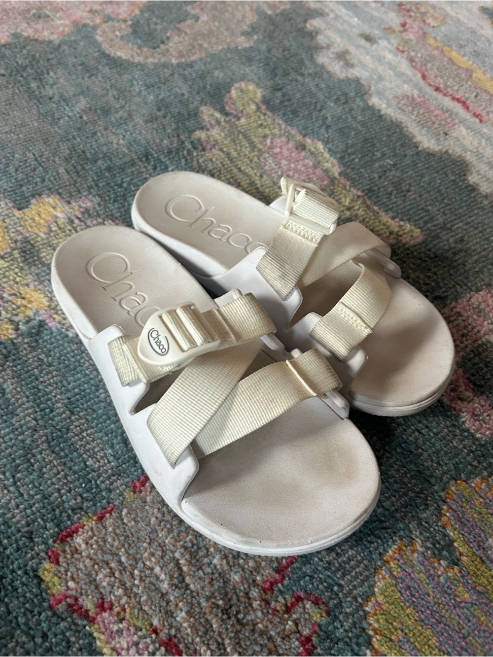 Chaco women’s Cream Slide Sandals with Adjustable Straps